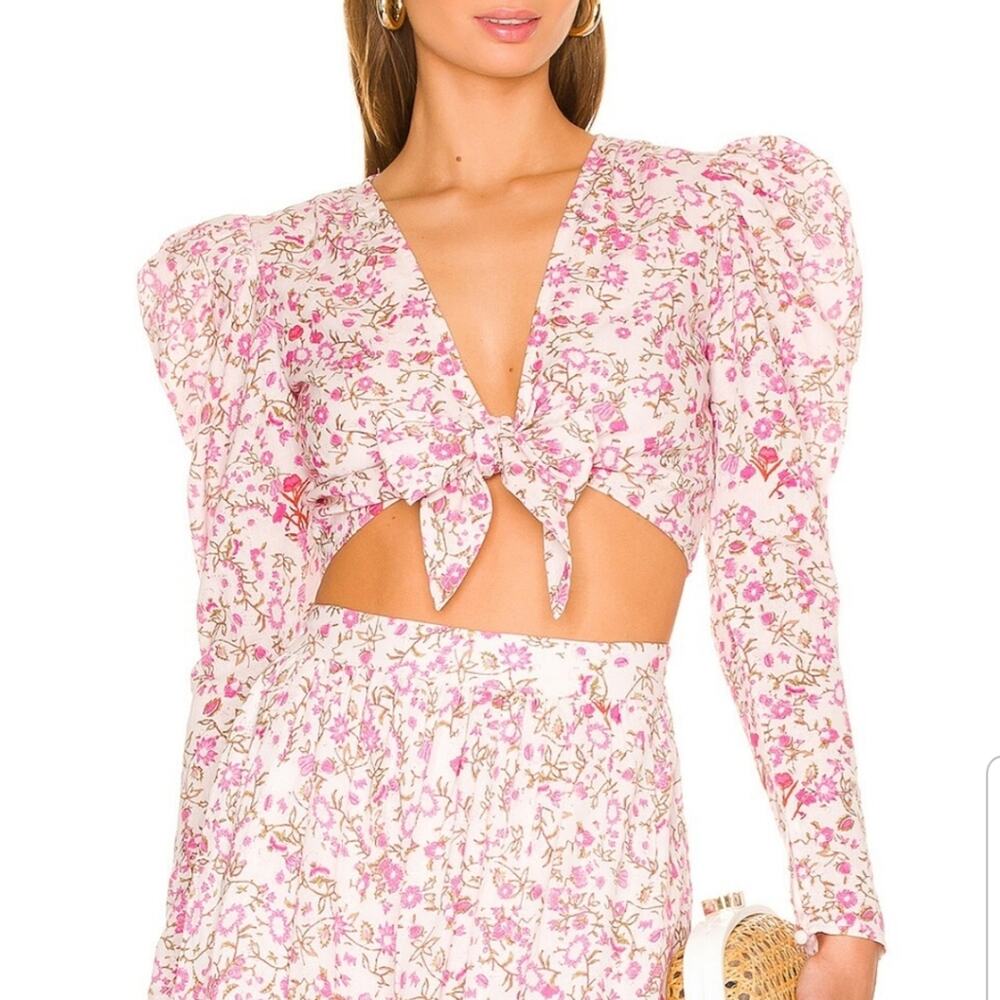 NWT HEMANT AND NANDITA Hera Floral Crop Top - Orchid Pink & White - Size XS